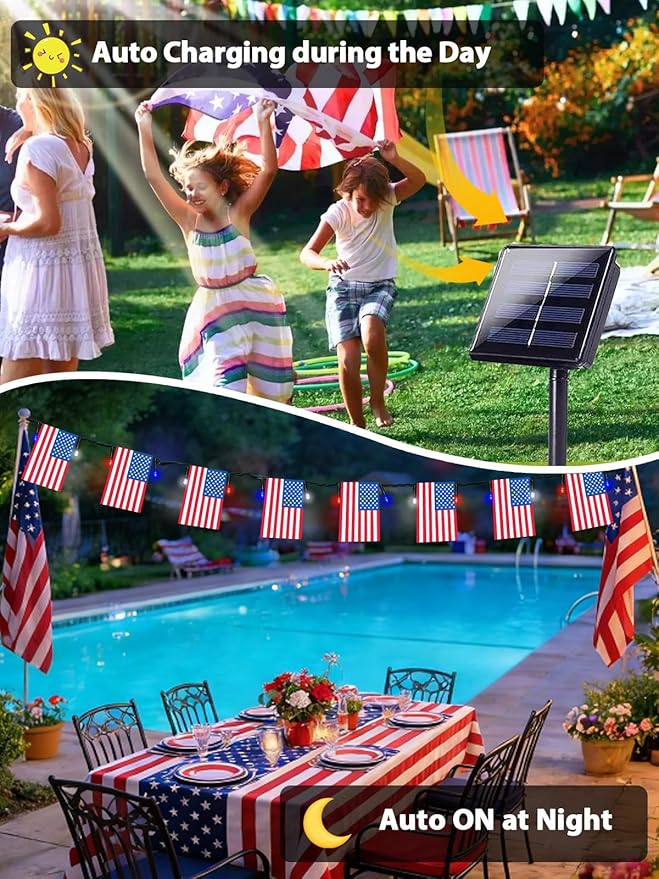 2 Pack 4th of July Decorations, Solar American Flag Lights Outdoor - Image 4