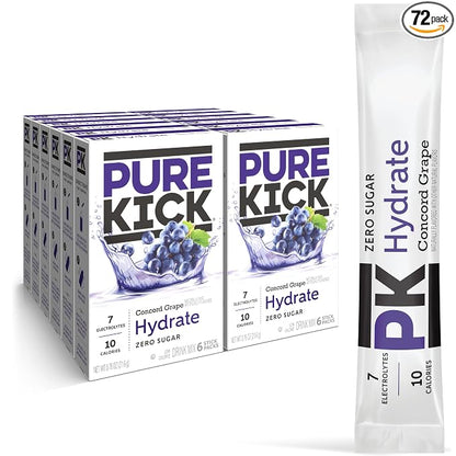 PURE KICK Hydration Singles to Go Drink Mix, Concord Grape, Includes 12 Boxes by PureKick