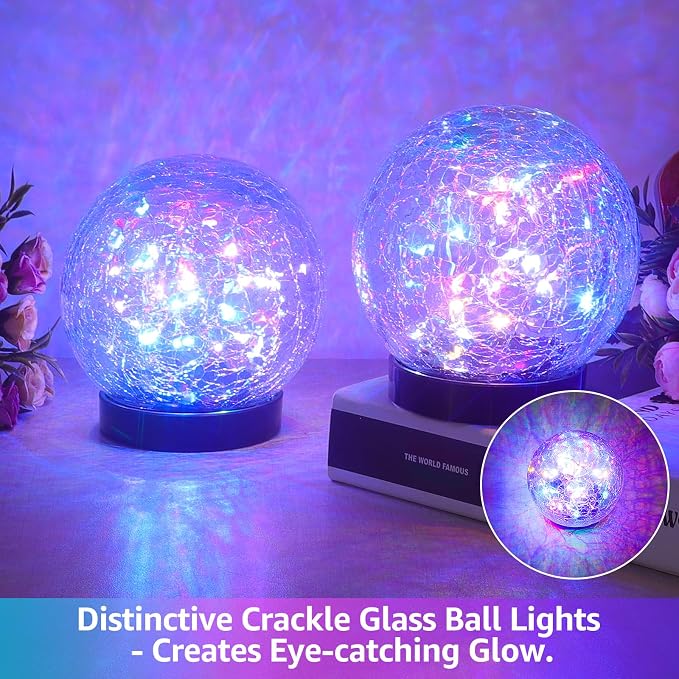 ASOMST 2-Pack Garden Solar Lights Outdoor, Colored Cracked Glass Ball Light - Image 6