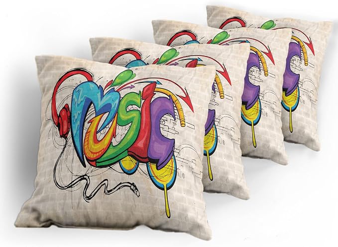 Ambesonne Music Throw Pillow Cushion Case Pack of 4, Illustration of Graffiti - Image 5