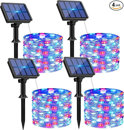 btfarm 4 Pack Red White and Blue Solar Fairy Lights, 4th of July Solar String by btfarmdecorativelighting