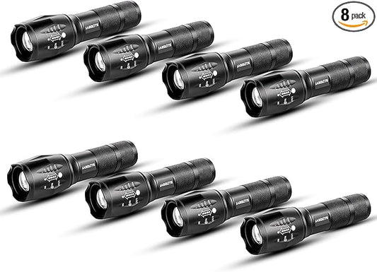 JARDLITE 8 Pack LED Emergency Handheld Flashlight, Adjustable Focus, Water by JARDLITE