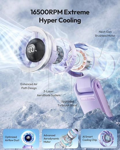 Gaiatop Portable Handheld Turbo Fan, 15 Hrs Cooling, 180° Foldable 4-in-1 Hand - Image 2