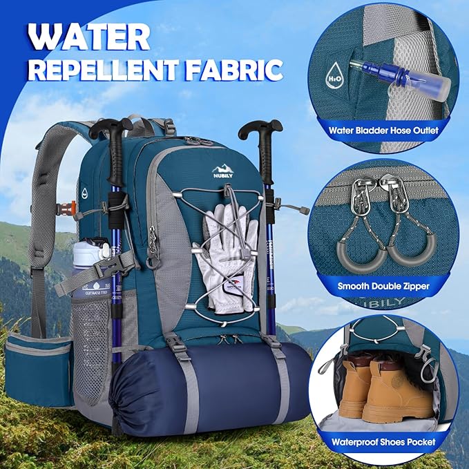 NUBILY 50L Hiking Backpack Waterproof Camping Backpack - Image 3