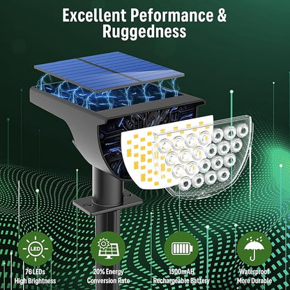 GKGG Solar Lights Outdoor Waterproof IP65, Solar Powered 76 LED 3 Lighting - Image 3