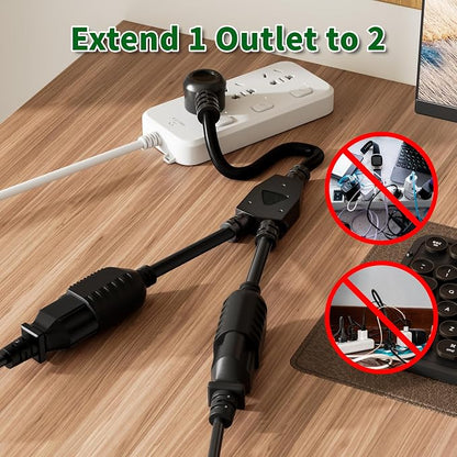 Elecan 3-Prong Y Splitter Power Extension Cord 2 Ft/2 Pack, 45-Degree Angled - Image 3
