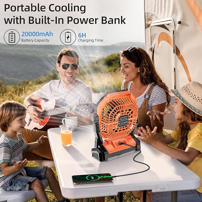Camping Fan Rechargeable, 20000mAh Battery Powered Portable Fan - Image 6