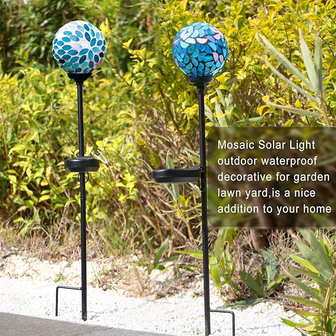 VCUTEKA Solar Lights Outdoor Decorative, Mosaic Solar Garden Light Waterpoof - Image 2