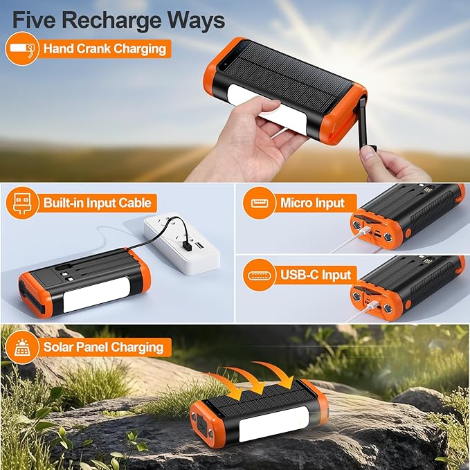 DJKK Solar Power Bank Portable Charger:66800mAh Built in Hand Crank and 3 - Image 6