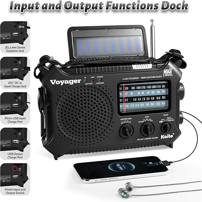 Kaito KA500 5-way Powered Emergency AM/FM/SW NOAA Weather Alert Radio - Image 4