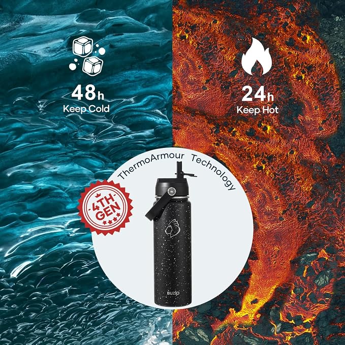 BUZIO 24 oz Insulated Water Bottle, Stainless Steel Wide Mouth Water Flask - Image 2