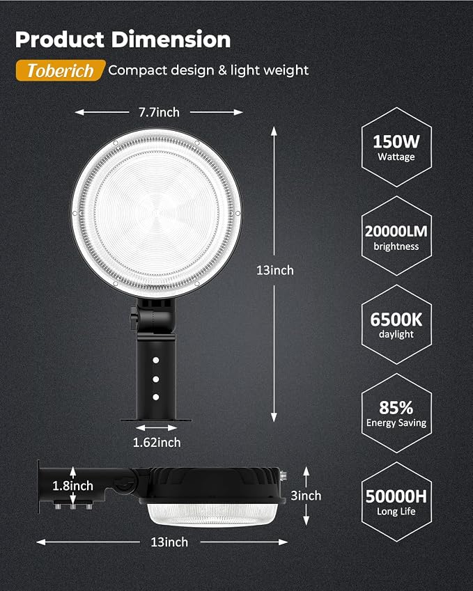 LED Barn Light, 150W 20000LM Yard Area Lights Dusk to Dawn Outdoor Lighting - Image 6