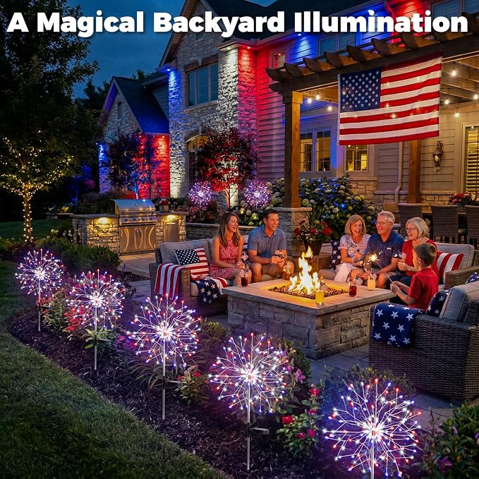 suddus 4th of July Decorations Solar Garden Lights, Upgrade 2Pack 150LED Red - Image 2
