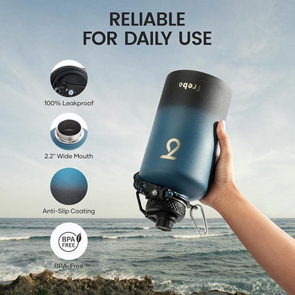 Trebo Water Bottle 64oz with Paracord Handle, Half Gallon Large Vacuum Triple - Image 5