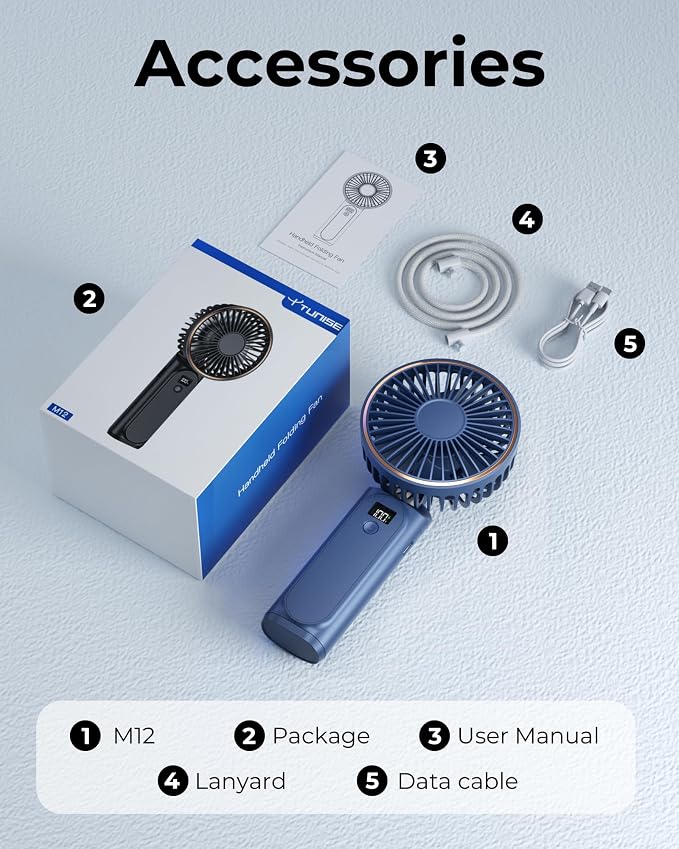 TUNISE Portable Handheld Fan, Portable Fan Rechargeable, 180° Adjustable - Image 8
