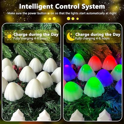 OZS 2PK 32LED 55FT Mushroom Solar Garden Lights Outdoor, Solar String Lights - Image 2