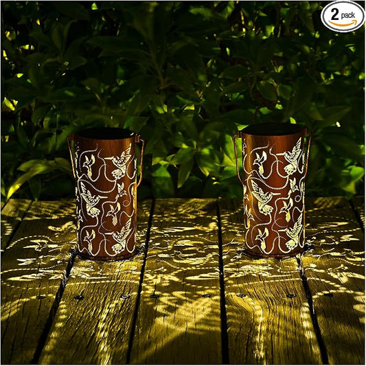 2 Pack Solar Lanterns Outdoor Hanging Hummingbird Decor Lantern, Waterproof by AITENISEN