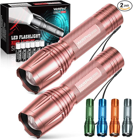 WdtPro LED Flashlight High Lumens SR2000 Pro, 2 Pack Brighter Tactical by WdtPro