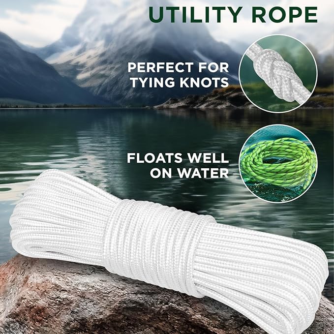 TECEUM Rope – 150 Feet x 1/4 Inch – White – Strong All-Purpose Utility Rope – - Image 3