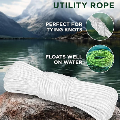 TECEUM Rope – 150 Feet x 1/4 Inch – White – Strong All-Purpose Utility Rope – - Image 3