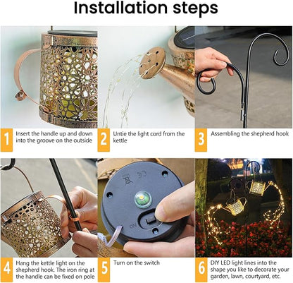 Solar Lights Outdoor Decorative, 2 Pack Metal Watering Can Lights Waterproof - Image 4