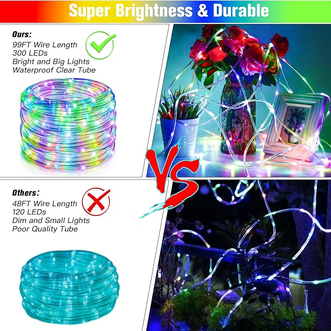 Nazuwke 99Ft LED Rope Lights Outdoor, 18 Colors Changing Fairy String Light - Image 4