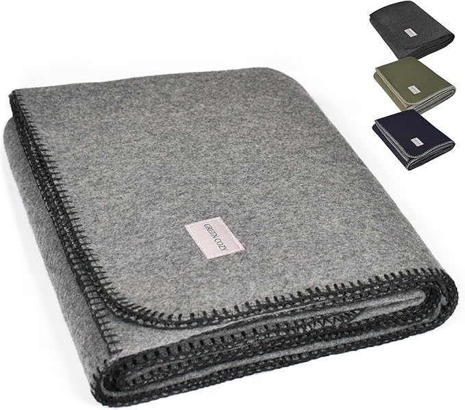 Military Style Wool Blanket – Cushioned, Breathable, Warm & Washable – by GREENCOZY