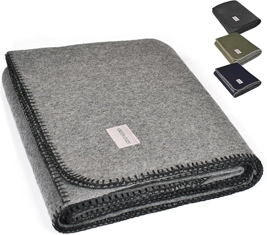 Military Style Wool Blanket – Cushioned, Breathable, Warm & Washable – by GREENCOZY