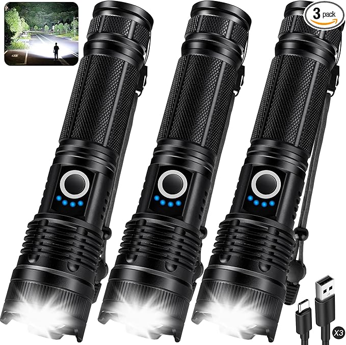 KINGCAESAR 3 Pack Flashlights 90, 000 High Lumens by KINGCAESAR