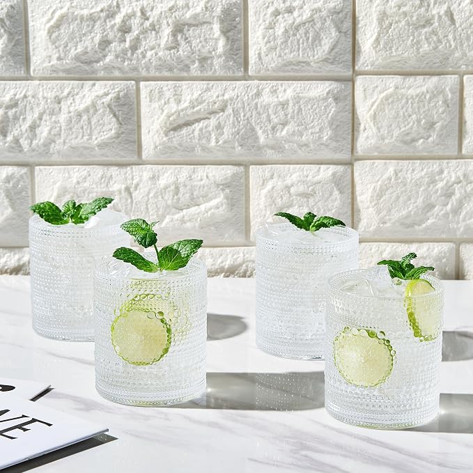 Khen Plastic Hobnail Drinking Glasses Set of 4 Clear Cups 14oz, Shatterproof & - Image 3