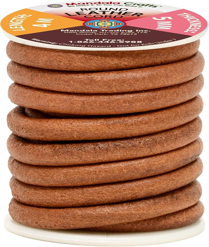 Mandala Crafts Round Cowhide Genuine Rust Leather Cord - Image 2