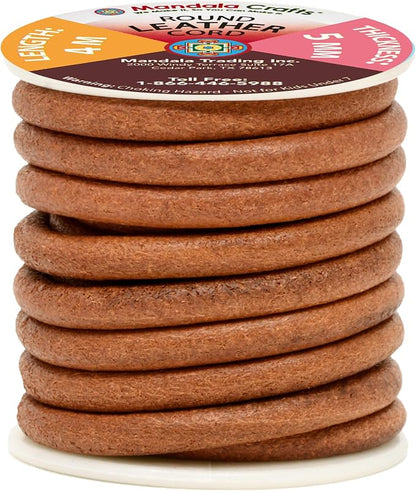 Mandala Crafts Round Cowhide Genuine Rust Leather Cord - Image 2