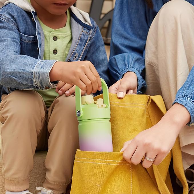 Kids Insulated Water Bottle - 12oz Stainless Steel Water Bottle with Dual Spouts - Image 9
