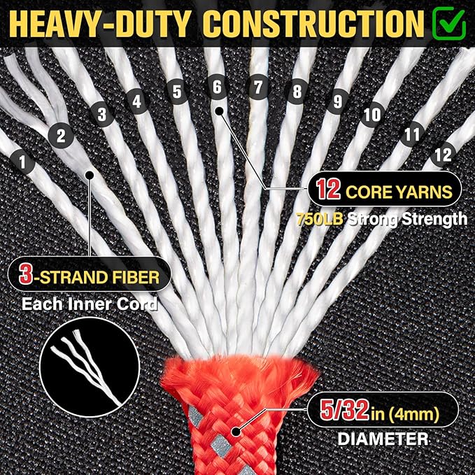 Reflective Paracord Rope 750 lb - 500ft 5/32" Parachute Cord 4MM 12-Strand para - Image 3