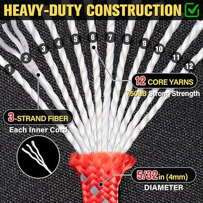 Reflective Paracord Rope 750 lb - 500ft 5/32" Parachute Cord 4MM 12-Strand para - Image 3