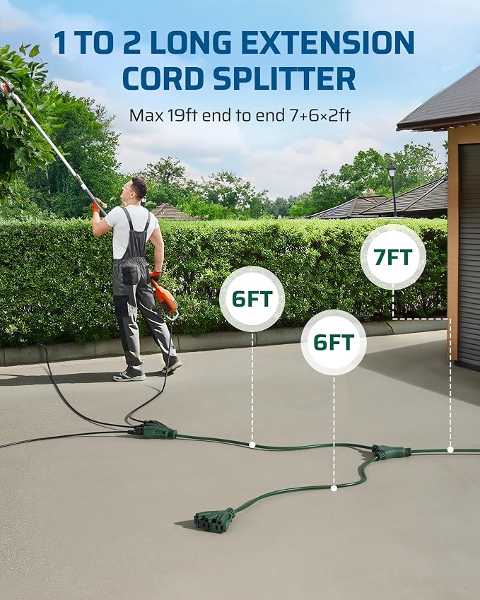 DEWENWILS Outdoor Extension Cord 1 to 2 Splitter, 19FT Total Length, 6 Grounded - Image 2