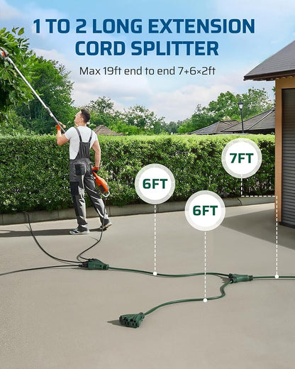 DEWENWILS Outdoor Extension Cord 1 to 2 Splitter, 19FT Total Length, 6 Grounded - Image 2