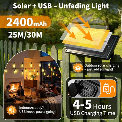 Solar Lights Outdoor Waterproof: ST38 100FT 30M Shatterproof Bulbs Patio Lights - Image 4
