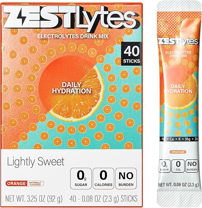 40 Sticks Sugar Free & 0 Calorie Electrolyte Hydration Packets, Low Sodium by ZestLytes