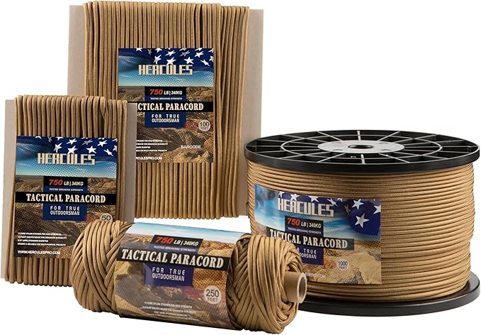 HERCULES 750lb Paracord 4mm 11 Strands Tactical Parachute Cord, Outdoor Gear by HERCULES