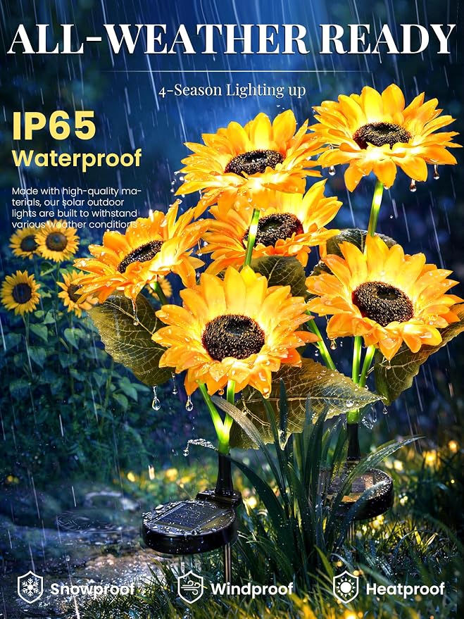 GIGALUMI Solar Garden Lights Artificial Sunflowers, LED Garden Decor Carefree - Image 2