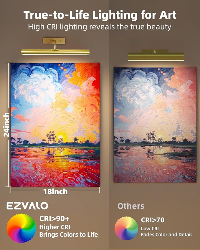 EZVALO Picture Lights for Wall, Wireless Dimmable 3 Color Temps Art Lights for - Image 7