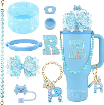 9PCS Blue for Stanley Cup Accessories Set Bling Initials Bow Charms for Stanley by Unknown