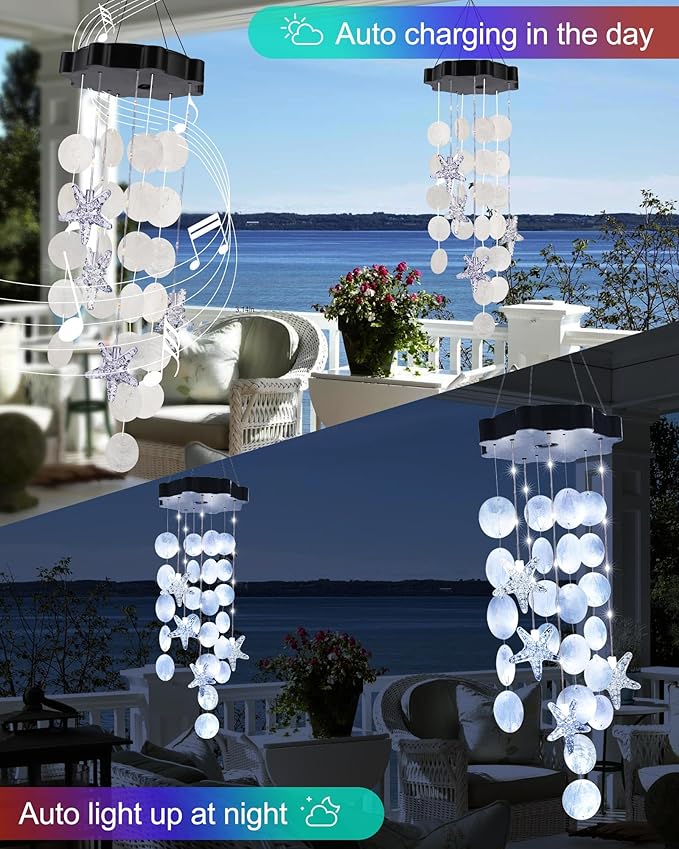 Toodour Solar Wind Chimes for Outside, Shells Light Gifts for Mom Grandma Women - Image 6