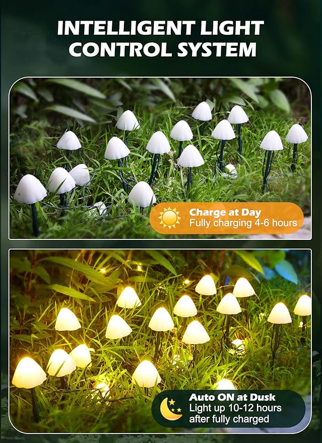 Solar Mushroom Garden Lights for Outside, 20 LED 32.8FT Solar Pathway Lights - Image 4