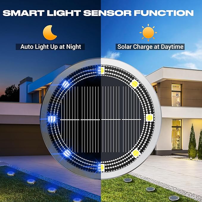 Peasur Mini Solar Ground Lights Outdoor, 4 Pack Flat Solar Powered Disc Lights - Image 2