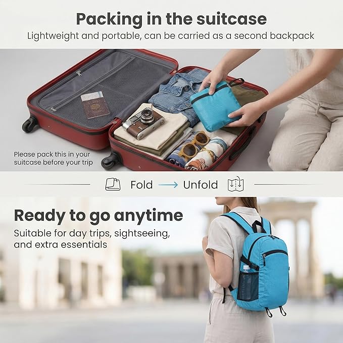 Lightweight Hiking Backpack 30L Packable Foldable Daypack Collapsible Travel - Image 5
