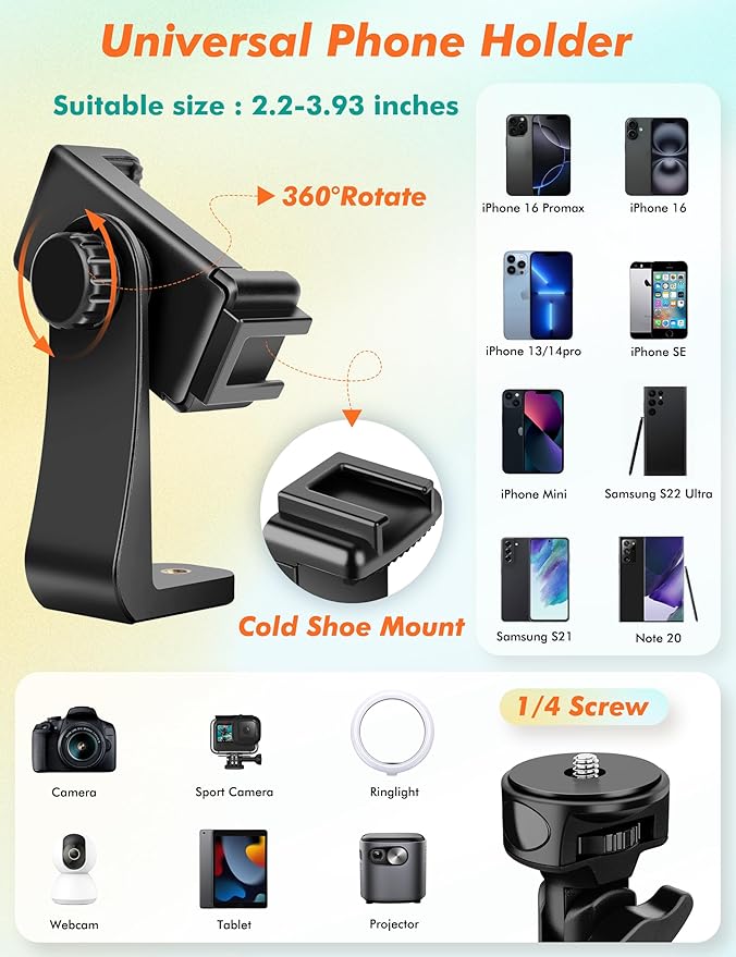 Nineigh 71" Tripod for iPhone, Phone Tripod Selfie Stick - Image 6