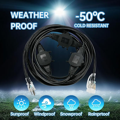 20FT 16 Gauge Multi-Outlet Outdoor Extension Cord, 4 Evenly Spaced Weatherproof - Image 7