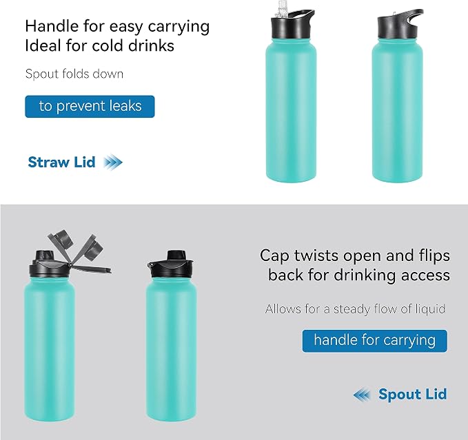 VEGOND 40 oz Insulated Water Bottle Stainless Steel Metal Water Bottles - Image 5